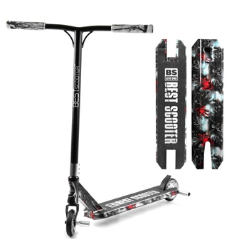 Трюковый самокат Best Scooter BS-77101 с рулевой системой HIC, колеса 110 мм, с принтом + 2 пеги, Серо-красный с черепами