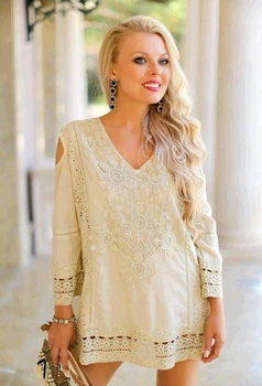 Пляжное платье с вышивкой Fresh Cotton 352 F-2c 46(L) Бежевый