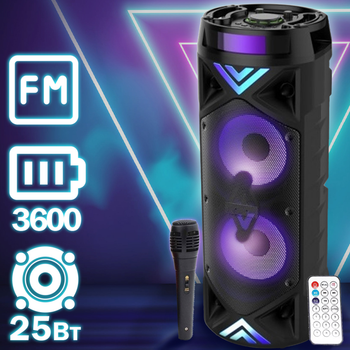 Колонка Column 201 Чёрная Беспроводная переносная акустическая система Bluetooth с подсветкой микрофоном и FM-радио