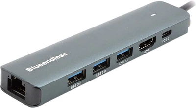 USB-хаб Blueendless USB Type-C - HDMI, Gigabit LAN, 3x USB 3.0 Type-A, USB Type-C PD100W (CA913909)