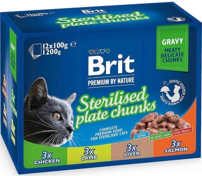 Mokra karma dla kotów dla aktywnych kotów Brit Cat Pouches sterile plate z smakiem indyka, kurczaka 12x100 g (8595602548514)