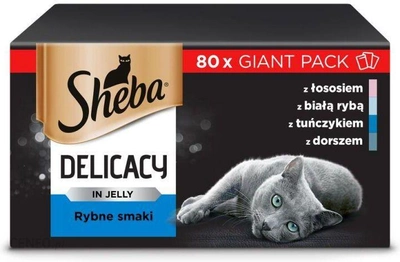 Mokra pełnoporcjowa karma dla dorosłych kotów Sheba delicacy o smaku rybnym w galarecie 80x85 g (4770608263942)