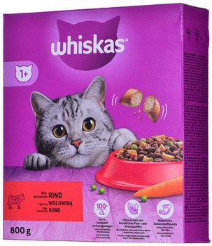 Sucha karma dla dorosłych kotów Whiskas z wołowiną 800g (5900951296536)
