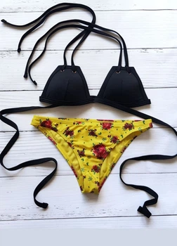 Роздільний чорний купальник з квітковим принтом Asos Swim 8608 XXS (38)