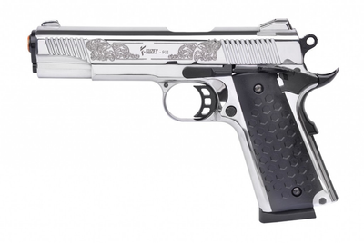 Сигнально-стартовый пистолет KUZEY 911-6, 9+1/9 mm (Matte Chrome Plating, Engraved/Black Grips) add