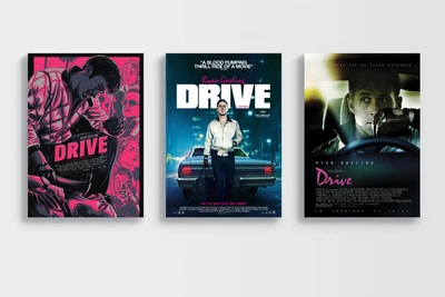 Набір постерів фільму Drive у рамках / Драйв / 3 шт А3 (Раян Гослінг)