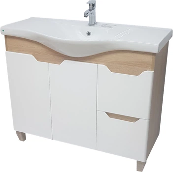 Тумба підлогова ВАНЛАНД Wood W-100 W біла з умивальником Basic 100