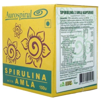 Дієтична добавка Aurospirul Спіруліна Z Amlą 100 капсул для зниження кислотності (730490941919)