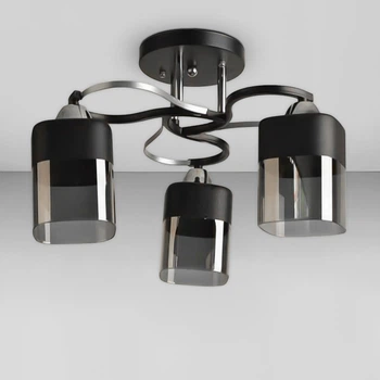 Люстра стельова Light House SH-20459/3A BK+CR 450*450*240 E27*3 чорна+хром, плафон чорний+сірий