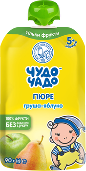 Упаковка пюре Чудо-Чадо Груша-яблуко натуральне без цукру з 5 місяців 90 г x 16 шт. (4820003688595)
