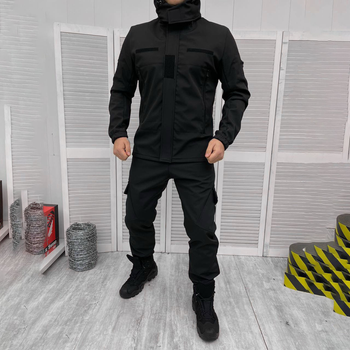 Чоловічий зимовий Костюм SoftShell з підкладкою Omni-Heat / Утеплений комплект Куртка + Штани чорний розмір XL