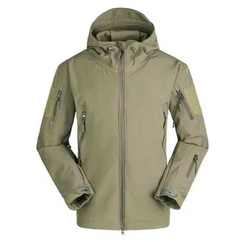 Мужская демисезонная Куртка с капюшоном Softshell Shark Skin 01 на флисе до -10°C олива размер M