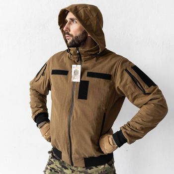 Чоловічий Демісезонний Бомбер Ріп-стоп з капюшоном / Куртка з підкладкою лаке койот розмір 4XL