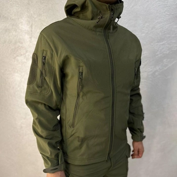 Мужская водонепроницаемая куртка Softshell с капюшоном и вентиляционными молниями олива размер L