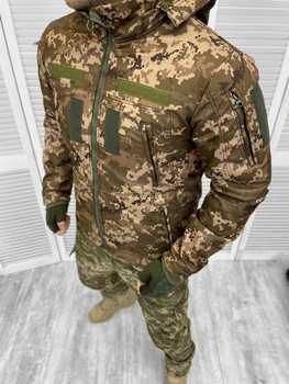 Мужская утепленная куртка с капюшоном Soft Shell на синтепоне пиксель размер M