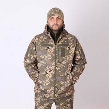Мужская демисезонная Куртка Softshell с капюшоном / Водонепроницаемый Бушлат на флисе пиксель размер 54