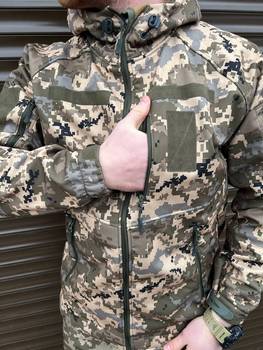 Щільна чоловіча Куртка SoftShell на флісі з капюшном та затяжками піксель розмір XXL