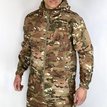 Мужская утепленная Куртка с капюшоном Soft-shell / Бушлат на флисе мультикам размер M