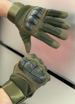Плотные демисезонные перчатки на меху с защитными накладками и сенсорными пальцами хаки размер XXL