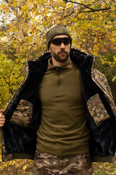 Чоловічий зимовий Бушлат-бомбер Ріп-стоп на флісі / Утеплена куртка мультикам розмір 4XL