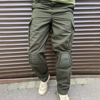 Чоловічі щільні Штани з Наколінниками у комплекті / Міцні Брюки із 8-ма кишенями ріп-стоп хакі розмір XL