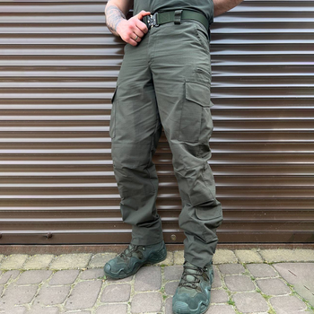 Мужские крепкие Брюки с накладными карманами / Плотные Брюки рип-стоп олива размер 3XL
