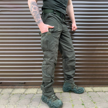 Чоловічі міцні Штани із накладними кишенями / Щільні Брюки ріп-стоп олива розмір 3XL