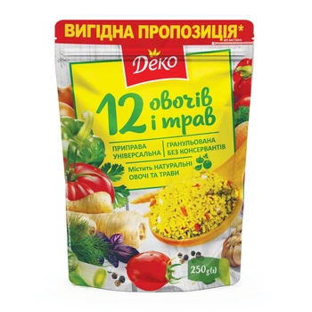 Приправа универсальная гранулированная "12 овощей и трав" 250г ТМ Деко