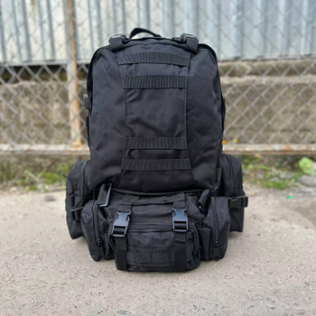 Тактичний рюкзак із трьома підсумками на плечі 55 л чорний