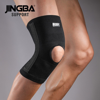 Эластичный бандаж на колено с открытой коленной чашечкой и 4 ребрами жесткости Jingba Support 1367 Black M (U43004)