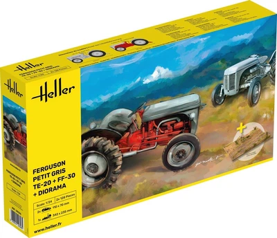 Сборная модель 1/24 трактор Ferguson Petit Gris TE-20 + FF-30 + Диорама Heller 50326