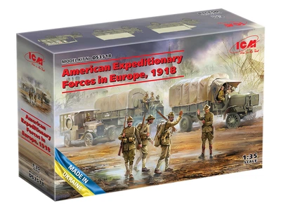 Сборная модель ICM Американский экспедиционный корпус в Европе, 1918 год Standard B "Liberty", FWD Type B, Model T 1917 Ambulance, пехота США, водители США DS3518