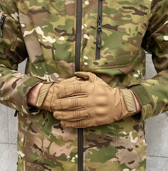 Плотные сенсорные перчатки SoftShell с прорезиненным покрытием и защитными накладками койот размер L