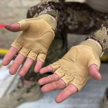 Плотные беспалые Перчатки с защитными накладками койот размер M