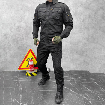 Прочный мужской Костюм F16 Рубашка + Брюки / Полевая Форма рип-стоп черная размер 2XL