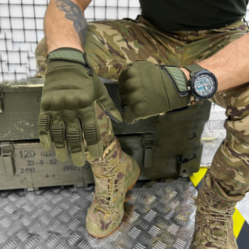 Плотные сенсорные перчатки Klaud с усиленными защитными накладками олива размер XL