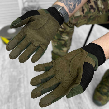 Плотные сенсорные перчатки с защитными карбоновыми накладками хаки размер L