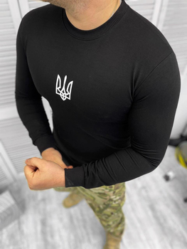 Мужской Лонгслив с принтом Трезубец на груди / Стильный Свитшот черный размер XL