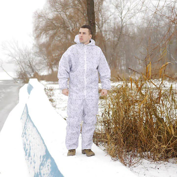 Мужской водонепроницаемый Костюм с чехлом / Плотный дождевой Комплект Куртка + Брюки белый камуфляж размер