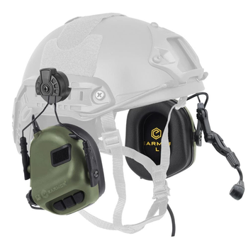 Активные Наушники EARMOR M32H с креплением на Шлем и Микрофоном олива
