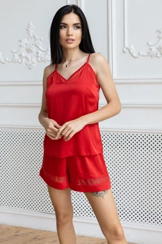 Пижама из шелка с сеткой Пк1090 Красный, 3XL (52-54)