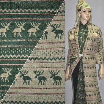 Жаккард костюмний бежево-зелений з оленями ш.150 (11606.089)