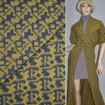 Жаккард костюмний жовтий з сірим зигзаг ш.150 (11606.084)