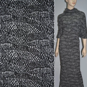 Трикотаж шерстяной черный с белыми штрихами ш.150 (19869.001)