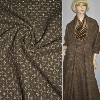 Жаккард костюмный коричневый в бежевые звезды с люрексом ш.150 (11680.002)