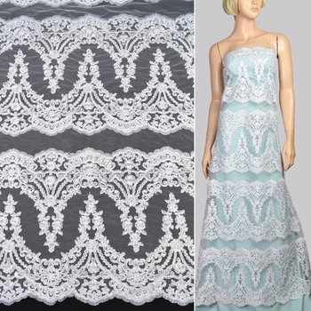 Кружево на сетке белое, двухсторонняя кайма купон (4 полосы), ш.125 (12332.001)