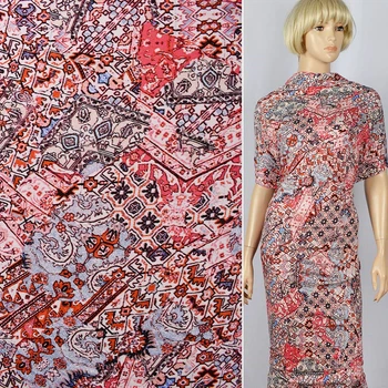 Трикотаж вискозный стрейч "Elastic Jersey D" белая в оранжево-черный орнамент ш.145 (19771.007)