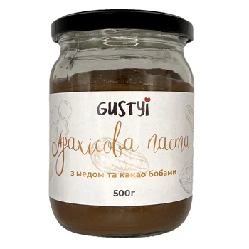 Арахисовая паста "ТМ Gustyi" с мёдом и какао бобами 500г (4825489257587)
