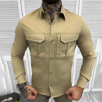Мужская крепкая Рубашка Combat RipStop на пуговицах с карманами койот размер S
