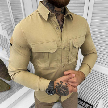 Мужская крепкая Рубашка Combat RipStop на пуговицах с карманами койот размер 2XL